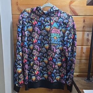 Unisex Black Hoodie Medium Psychedelic Mushroom Print 0177